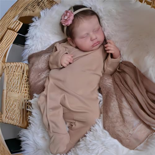 ROSHUAN Realistische Reborn Babypuppen Mädchen Silikon Ganzkörper Vinyl Körper 20 Zoll Schlafendes Baby Das Aussehen Echte Neugeborene Reborn Puppen Mit Wurzelhaar Anatomisch Korrekt Lebensechte Puppe von ROSHUAN
