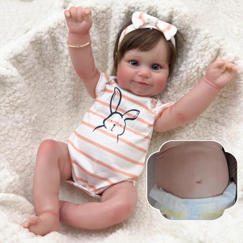 ROSHUAN Realistische Reborn Babypuppen Silikon Ganzkörper Anatomisch Korrekt Mädchen 50,8 cm Real Life Neugeborene Babypuppen Lebensechte Silikon Babies Puppe Spielzeug für Kinder ab 3 Jahren von ROSHUAN