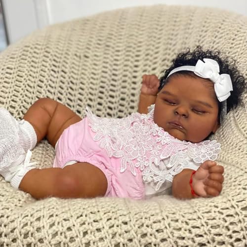 ROSHUAN Realistische Reborn Babypuppen Silikon Ganzkörper Schwarz Mädchen 20 Zoll Afroamerikanisch Real Life Babypuppen Lebensechte Neugeborene Schlafende Babies Puppe für 3 Jahre alte Kinder ROSHUAN Realistische Reborn Babypuppen Silikon Ganzkörper Schwarz Mädchen 20 Zoll Afroamerikanisch Real Life Babypuppen Lebensechte Neugeborene Schlafende Babies Puppe für 3 Jahre alte Kinder von ROSHUAN