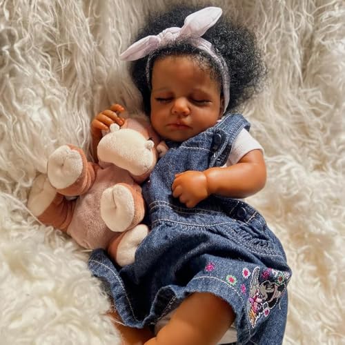 ROSHUAN Realistische Reborn Babypuppen Silikon Ganzkörper Schwarz Mädchen Loulou 20 Zoll Afroamerikanisch Real Life Babypuppen Lockiges Haar Lebensechte Neugeborene Babys Puppe, die echt aussieht ROSHUAN Realistische Reborn Babypuppen Silikon Ganzkörper Schwarz Mädchen Loulou 20 Zoll Afroamerikanisch Real Life Babypuppen Lockiges Haar Lebensechte Neugeborene Babys Puppe, die echt aussieht von ROSHUAN