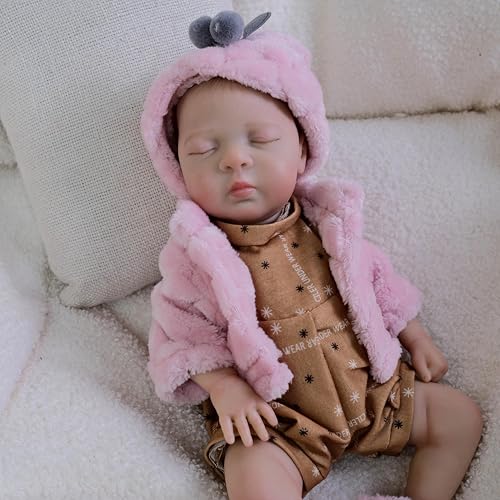 ROSHUAN Realistische Reborn Babypuppen Silikon Ganzkörper Vinyl 12 Zoll Mini Real Life Babypuppe Schlafendes Mädchen Lebensechte Neugeborene Babys Puppen, die echt aussehen Frühchen Puppe Spielzeug von ROSHUAN