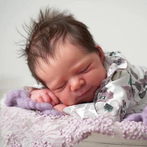 ROSHUAN Realistische Reborn Babypuppen Silikon Ganzkörper Vinyl 18 Zoll Real Life Babypuppe Schlafendes Mädchen Verwurzeltes Haar Lebensechte Neugeborene Babys Puppen, die aussehen Real Infant Doll von ROSHUAN
