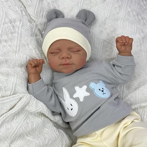 ROSHUAN Realistische Reborn Babypuppen Silikon Ganzkörper Vinyl 45,7 cm Real Life Baby Dolls Augen Schließen Junge Lebensechte Neugeborene Puppe, die echt aussehen Schlafende Babys Spielzeug für von ROSHUAN