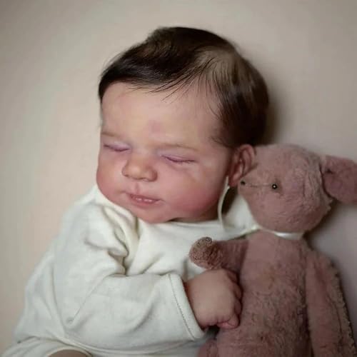 ROSHUAN Realistische Reborn Babypuppen Silikon Ganzkörper Vinyl - 45,7 cm Real Life Neugeborene Babypuppe, die echt lebensecht aussieht Junge schlafende Babys Puppe Spielzeug Geschenke für Kinder ab 3 von ROSHUAN
