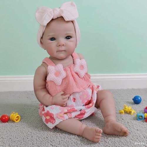 ROSHUAN Realistische Reborn Babypuppen Silikon Ganzkörper Vinyl - 45,7 cm lebensechte Babypuppen Mädchen anatomisch korrekte Babypuppe, die echt aussehen Neugeborene Babys Puppe für Kinder von ROSHUAN