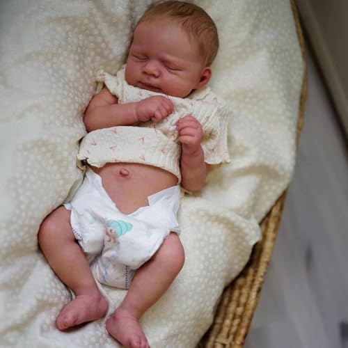 ROSHUAN Realistische Reborn Babypuppen Silikon Ganzkörper Vinyl Augen schließen 45,7 cm lebensechte Neugeborene Babypuppe Mädchen, die echt aussehen schlafende Babys Puppe Handgemachtes Spielzeug von ROSHUAN