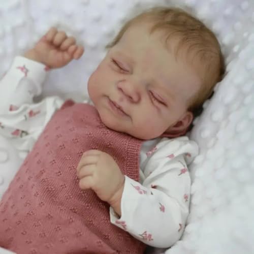 ROSHUAN Realistische Reborn Babypuppen Silikon Ganzkörper Vinyl Mädchen 45,7 cm lebensechte Neugeborene Babypuppe verwurzeltes Haar, das echt aussieht, schlafende Baby-Puppen Spielzeug für Kinder von ROSHUAN