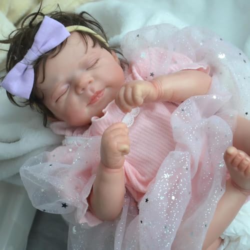 ROSHUAN Realistische Reborn Babypuppen Vollsilikon Körper 18 Zoll Echtes Leben Baby Puppen Schlafende Mädchen Lebensechte Neugeborenen Babypuppe Die Aussehen Wie Echtes Baby von ROSHUAN