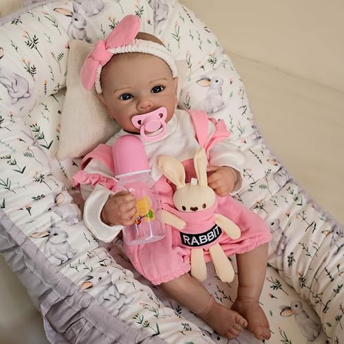 ROSHUAN Realistische Reborn-Babypuppen aus Silikon, Ganzkörper-Mädchen, 45,7 cm, lebensechte Babypuppen, bemalte Haare, die echte Neugeborene mit Fütterungsspielzeug für Kinder ab 3 Jahren aussehen ROSHUAN Realistische Reborn-Babypuppen aus Silikon, Ganzkörper-Mädchen, 45,7 cm, lebensechte Babypuppen, bemalte Haare, die echte Neugeborene mit Fütterungsspielzeug für Kinder ab 3 Jahren aussehen von ROSHUAN