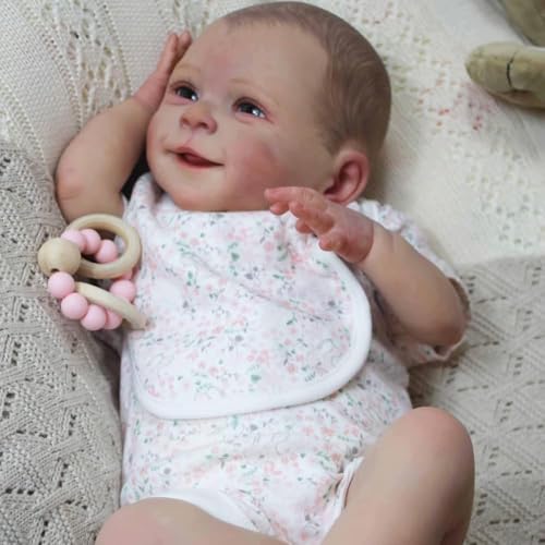 ROSHUAN Realistische Reborn-Babypuppen aus Silikon, Ganzkörper-Mädchen, 45,7 cm, süßes lächelndes reales Leben, lebensechte Babypuppe, die echt aussieht, Spielzeug für Kinder ab 3 Jahren von ROSHUAN