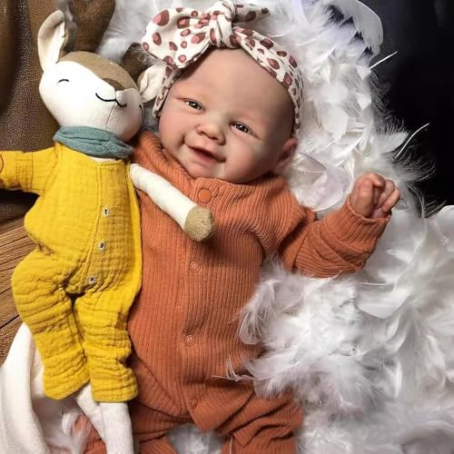 ROSHUAN Realistische Reborn-Babypuppen aus Silikon, Ganzkörper-Mädchen, 48,3 cm, lächelnd, echtes Leben, Babypuppen, bemalte Haare, lebensechte Neugeborenenen-Puppe, die echt aussieht, Spielzeug für ROSHUAN Realistische Reborn-Babypuppen aus Silikon, Ganzkörper-Mädchen, 48,3 cm, lächelnd, echtes Leben, Babypuppen, bemalte Haare, lebensechte Neugeborenenen-Puppe, die echt aussieht, Spielzeug für von ROSHUAN