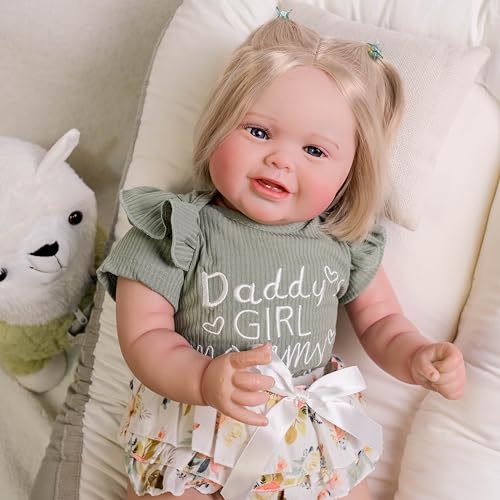 ROSHUAN Realistische Reborn Kleinkind Mädchen Puppen 24 Zoll Big Size Smiling Reborn Babypuppen Blondes Haar Weicher Tuchkörper Real Life Babypuppe Lebensechte Kleinkindpuppe, die echtes Spielzeug ROSHUAN Realistische Reborn Kleinkind Mädchen Puppen 24 Zoll Big Size Smiling Reborn Babypuppen Blondes Haar Weicher Tuchkörper Real Life Babypuppe Lebensechte Kleinkindpuppe, die echtes Spielzeug von ROSHUAN