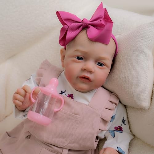 ROSHUAN Realistische Reborn Kleinkind Puppe 21 Zoll Weicher Tuch Körper Gewichtete Lebensechte Neugeborene Baby Puppen, die Aussehen echte Reborn Babypuppen mit Spielzeug Zubehör von ROSHUAN