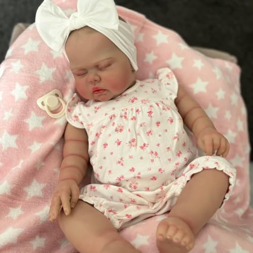 ROSHUAN Realistische Reborn Kleinkind-Puppen, Mädchen, 61 cm, große Größe, lebensechte Babypuppe, weicher Tuchkörper, rebornische Babypuppen, die echt schlafende Kleinkindpuppe Spielzeug für Kinder von ROSHUAN