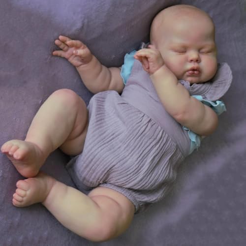 ROSHUAN Realistische Reborn Kleinkind-Puppen, Mädchen, 61 cm, molliges Gesicht, echtes Leben, Babypuppe, weiches Tuch, beschwerter Körper, der echt aussieht, lebensechte Kleinkindpuppe, Spielzeug für von ROSHUAN