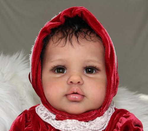 ROSHUAN Realistische Reborn Kleinkind-Puppen Black Girl 61.0 cm 60 cm Big Size American American Lebensechte Neugeborene Babypuppen, die echt aussehen aussehen schwarz Reborn Babypuppen mit Haaren von ROSHUAN