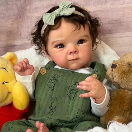 ROSHUAN Realistische Reborn Puppen Lockiges Haar Anatomisch Korrekt Mädchen 18 Zoll Echtes Leben Reborn Babypuppen Silikon Vollvinyl Körper Lebensechte Neugeborene Baby Puppe Für Kinder von ROSHUAN