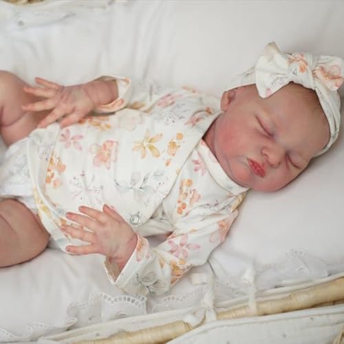 ROSHUAN Realistische Reborn Puppen Mädchen Laura 20 Zoll Lebensechte Neugeborenes Babypuppe Weichem Silikon Vinyl Körper Die Echt Aussehen Schlafende Baby Puppe Spielzeug Für Kinder von ROSHUAN