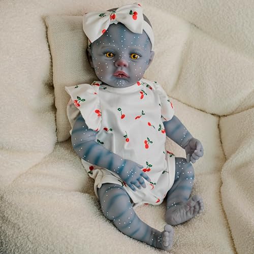 ROSHUAN Reborn Avatar Babypuppen Silikon Ganzkörper Vinyl Mädchen 48,3 cm Realistische Neugeborene Babypuppe Lebensechte Avatar Silikon-Baby-Puppen mit Fütterungsspielzeug für Kinder ab 3 Jahren von ROSHUAN