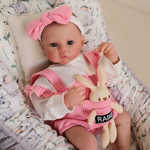 ROSHUAN Reborn-Baby-Puppe Mädchen 19 zoll 48 cm Silikon-Baby-Puppe Lebensechte Realistische Baby-Puppen Silikon-Vollkörper-Vinyl Anatomisch Korrektes Mädchen Real Life Newborn Babies Puppe Für Mädchen von ROSHUAN