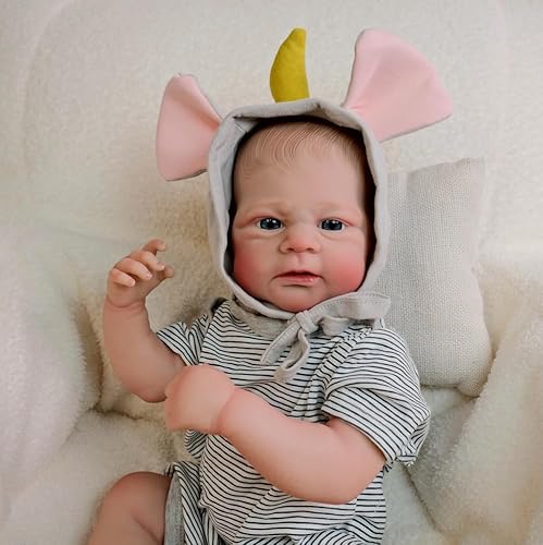 ROSHUAN Reborn Baby Puppe Realistisches Mädchen 17 Zoll 45 cm Silikon Vollkörper Realistisch Aussehende Mädchen Lebensecht Neugeborenes Baby Puppe Mit Fütterung Spielzeug Für Kinder Alter 3+ von ROSHUAN