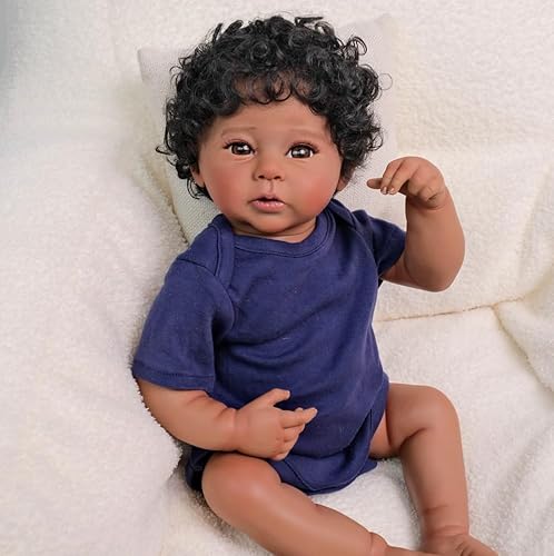 ROSHUAN Reborn Baby Puppe Schwarzer Junge 19 zoll 48 cm Dunkle Haut Realistische Neugeborene Afroamerikanische Babys Mädchen Verwurzeltes Haar Vollsilikon Vinyl Lebensechte Baby Junge Puppen Spielzeug ROSHUAN Reborn Baby Puppe Schwarzer Junge 19 zoll 48 cm Dunkle Haut Realistische Neugeborene Afroamerikanische Babys Mädchen Verwurzeltes Haar Vollsilikon Vinyl Lebensechte Baby Junge Puppen Spielzeug von ROSHUAN