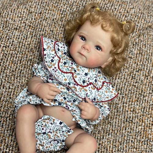 ROSHUAN Reborn Baby Puppe Vollsilikon Körper Mädchen 18 Zoll Lebensechte Neugeborenen Babypuppen Blonde Haare Realistische Babypuppe Die Aussehen Wie Echtes Baby Puppen von ROSHUAN