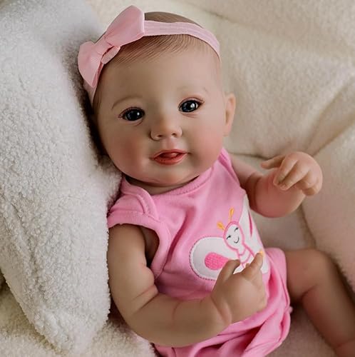 ROSHUAN Reborn Baby Puppe Vollsilikon Körper Mädchen 19 Zoll Lebensechte Neugeborenen Babypuppe Offenen Augen Realistische Babypuppen Die Aussehen Wie Echtes Baby Für Kinder von ROSHUAN