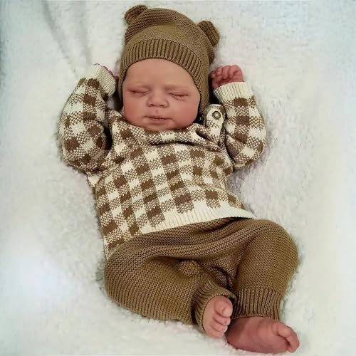 ROSHUAN Reborn Baby Puppen 18 Zoll Augen Geschlossen Weiche Silikon Vinyl Körper Lebensecht Realistisch Neugeborenes Babypuppe Schlafender Mädchen Die Echt Aussehen Baby Puppe Spielzeug von ROSHUAN