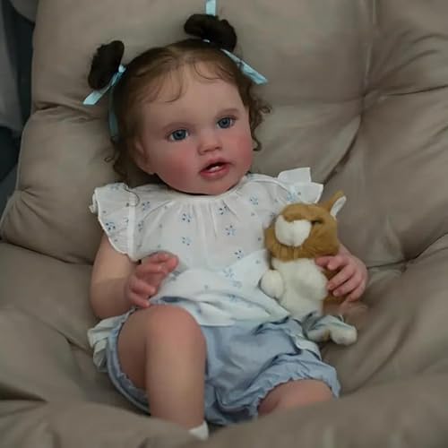 ROSHUAN Reborn-Baby-Puppen 24 Zoll 60 cm Realistische Kleinkind-Mädchen Stoffkörper Lebensechte Baby-Puppe, Die Wie Das Echte Leben Aussieht Neugeborene Babys Kleinkind Reborn-Mädchen-Puppen von ROSHUAN