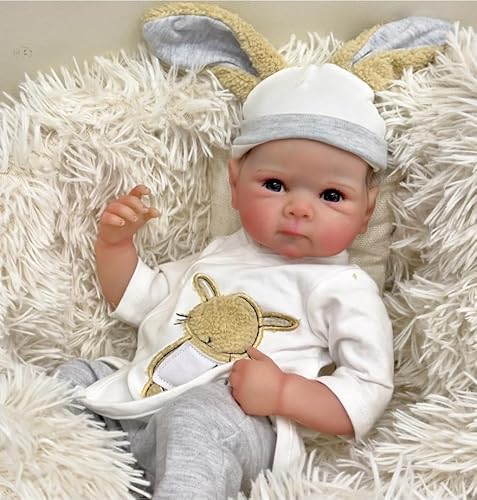 ROSHUAN Reborn-Baby-Puppen Anatomisch Korrekter Junge 18 Zoll 48 cm Realistische Neugeborenen-Baby-Puppen Silikon-Vollkörper Waschbar Lebensechtes Frühchen Bebe Augen Offen Mit Fütterung Spielzeug von ROSHUAN