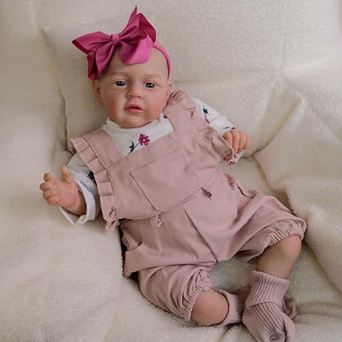 ROSHUAN Reborn Baby Puppen Kleinkind Mädchen 21 Zoll 52 cm Soft Body Realistic Newborn Baby Girl Posable Real Life Like Looking Bebe Toddler Mit Fütterung Spielzeug Kinder Geschenke von ROSHUAN