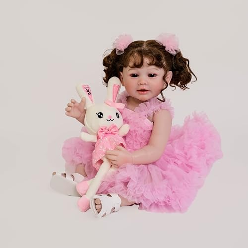 ROSHUAN Reborn Baby Puppen Kleinkind Mädchen 22 Zoll 55 cm Vollsilikon Vinyl Realistische Baby Puppen Die Wie Das Echte Leben Aussehen Kleinkind Reborn Puppen Mit Wurzel Haar Kinder Geschenke von ROSHUAN