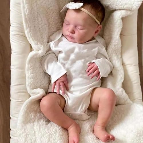 ROSHUAN Reborn Baby Puppen Mädchen, 19 Zoll Realistische Schlafende Neugeborene Babypuppe, die echt Aussehen entzückende weiche Full Vinyl Körper Kleinkind Spielzeug für Kinder von ROSHUAN