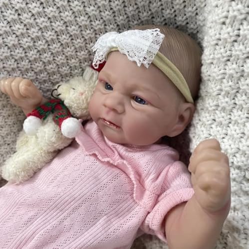 ROSHUAN Reborn Baby Puppen Mädchen 17 Zoll 45 cm Ganzkörper Silikon Vinyl Anatomisch Korrekt Realistisch Neugeborenes Baby Puppen, Die Echt Aussehen Preemie Bebe Spielzeug Geschenke von ROSHUAN