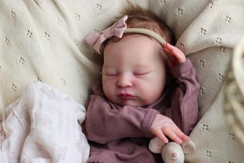 ROSHUAN Reborn Baby Puppen Mädchen 19 Zoll Realistische Schlafende Neugeborene Babypuppe Lebensechte Handgemachte Weiches Tuch Körper Gewichtes Spielzeug für Kinder Alter 3+ von ROSHUAN