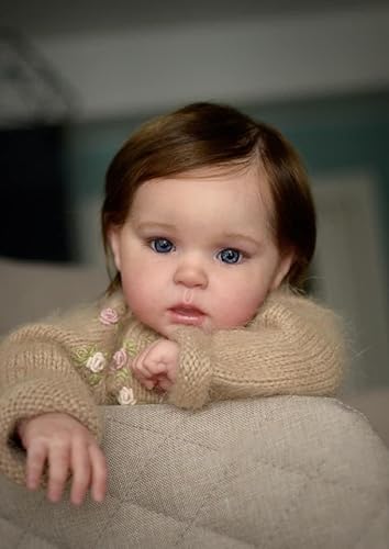 ROSHUAN Reborn Baby Puppen Mädchen 20 Zoll 50 cm Weiches Silikon Lebensechte Realistische Reborn-Baby-Puppen Augen Offen Mit Verwurzelten Haaren Neugeborenes Baby Mädchen Puppen Kinder Geschenke von ROSHUAN