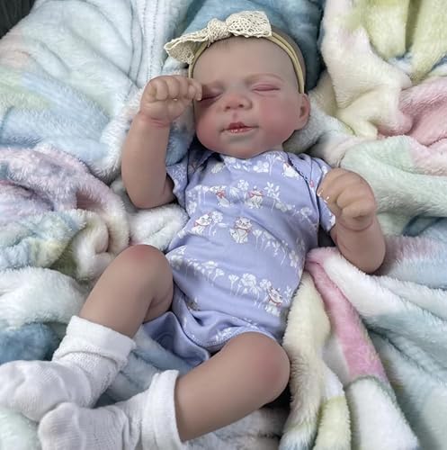ROSHUAN Reborn Baby Puppen Neugeborenes Schlafendes Mädchen 18 Zoll 48 cm Silikon Ganzkörper Vinyl Anatomisch Korrektes Mädchen Lebensecht Realistische Babypuppen Mit Puppenkleidung von ROSHUAN