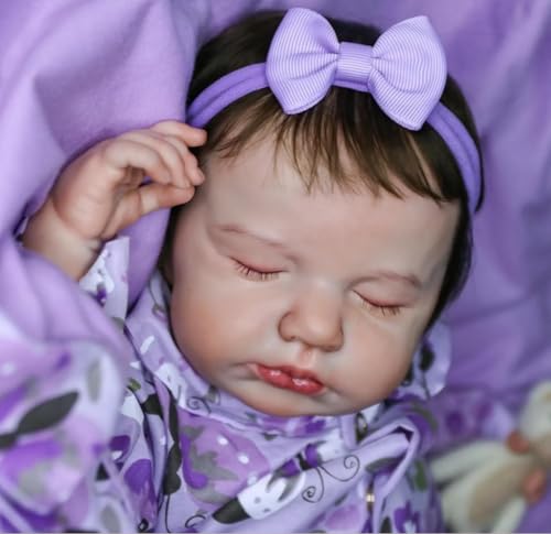 ROSHUAN Reborn Baby Puppen Neugeborenes Schlafendes Mädchen 50 cm Vollsilikon Vinyl Waschbar Lebensechte Baby Puppe, Die Wie Das Echte Leben Aussieht Reborn Babys Weicher Körper Realistische Puppen von ROSHUAN