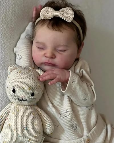 ROSHUAN Reborn Baby Puppen Realistische Mädchen 20 Zoll 50 cm Neugeborenes Schlafendes Baby Puppe Vollsilikon Vinyl Waschbar Leben Wie Reborn Babys Mädchen Puppe Verwurzelt Haar Für Kinder 3+ von ROSHUAN