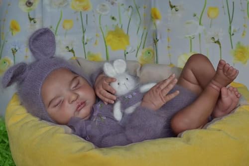 ROSHUAN Reborn Baby Puppen Schwarz Mädchen 19 Zoll 48 cm Realistisch Neugeborenes Schlafendes Schwarzes Baby Puppen Lebensechtes Echtes Leben Weiches Gewichtetes Baby Puppen von ROSHUAN