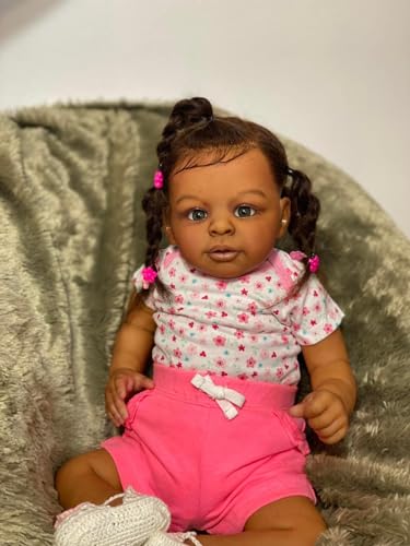 ROSHUAN Reborn Baby Puppen Schwarz Mädchen 21 Zoll 52 cm Ganzkörper Weiche Silikon Vinyl Baby Puppen Realistisch Echtes Leben Baby Puppen, Die Echte Kinder Geschenk Aussehen von ROSHUAN