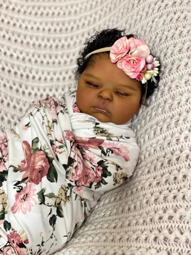 ROSHUAN Reborn Baby Puppen Schwarzes Mädchen 20 Zoll 50 cm Realistisches Neugeborenes Baby Anatomisch Korrektes Mädchen Dunkelbraun Schwarz Lebensechte Puppen Silikon Ganzkörper Gewichtetes Spielzeug von ROSHUAN