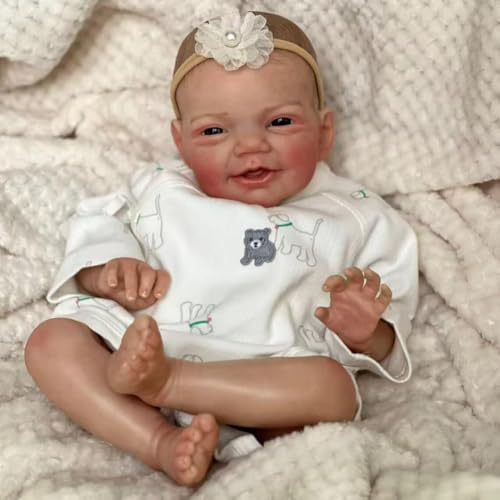 ROSHUAN Reborn Baby Puppen Silikon Ganzkörper Mädchen 20 Zoll 50 cm Süßes Lächeln Realistische Neugeborene Babypuppen Weiches Körpergewicht Leben Wie Reborn Mädchen Puppen Mit Fütterung Spielzeug von ROSHUAN