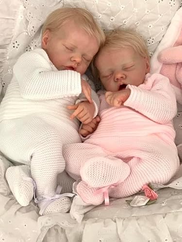 ROSHUAN Reborn Baby Puppen Silikon Ganzkörper Zwillinge Mädchen Realistische Neugeborene Babypuppen Wasserdicht Echtes Leben Schlafpuppen Weiche Körpergewichtete Puppen für Zwillinge Geschenke von ROSHUAN
