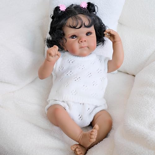 ROSHUAN Reborn-Babypuppe, Mädchen, 45,7 cm, realistische Neugeborene, Silikon, Ganzkörper-Vinyl-Puppe, echtes Leben, afrikanische amerikanische Babys mit verwurzeltem Haar, für Kinder ab 3 Jahren ROSHUAN Reborn-Babypuppe, Mädchen, 45,7 cm, realistische Neugeborene, Silikon, Ganzkörper-Vinyl-Puppe, echtes Leben, afrikanische amerikanische Babys mit verwurzeltem Haar, für Kinder ab 3 Jahren von ROSHUAN