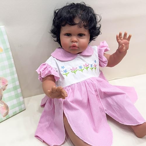ROSHUAN Reborn-Babypuppe in großer Größe, 61 cm, realistische Reborn-Kleinkind-Puppe, weiches Tuch, gewichteter Körper, afrikanisch-amerikanischer Real-Life-Babypuppe, lebensechte Kleinkind-Puppen für von ROSHUAN