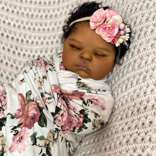 ROSHUAN Reborn Babypuppen, Silikon, Ganzkörper-Vinyl-Mädchen, 50,8 cm, afrikanische amerikanische Reborn-Puppe, lockiges Haar, lebensecht, Neugeborene, schlafende Babypuppen, Spielzeug für Kinder ROSHUAN Reborn Babypuppen, Silikon, Ganzkörper-Vinyl-Mädchen, 50,8 cm, afrikanische amerikanische Reborn-Puppe, lockiges Haar, lebensecht, Neugeborene, schlafende Babypuppen, Spielzeug für Kinder von ROSHUAN