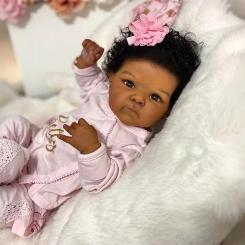 ROSHUAN Reborn Babypuppen, schwarzes Mädchen, 45,7 cm, afrikanisches Mädchen, Vollsilikon-Vinyl, realistische Neugeborenen-Puppen, die echt aussehen wie Säuglinge, Augen offen für Kinder ab 3 Jahren ROSHUAN Reborn Babypuppen, schwarzes Mädchen, 45,7 cm, afrikanisches Mädchen, Vollsilikon-Vinyl, realistische Neugeborenen-Puppen, die echt aussehen wie Säuglinge, Augen offen für Kinder ab 3 Jahren von ROSHUAN