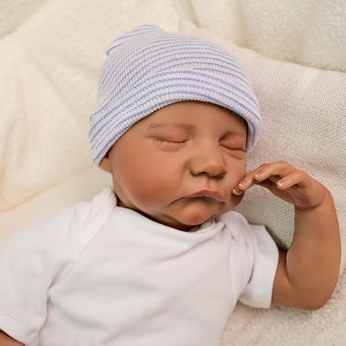 ROSHUAN Reborn Babypuppen Black Girl - 48,3 cm lebensechte weiche Körper realistische Neugeborene Babypuppe Afroamerikanisch Real Life Schlafende Babypuppen mit Spielzeugzubehör für Kinder ab 3 Jahren von ROSHUAN